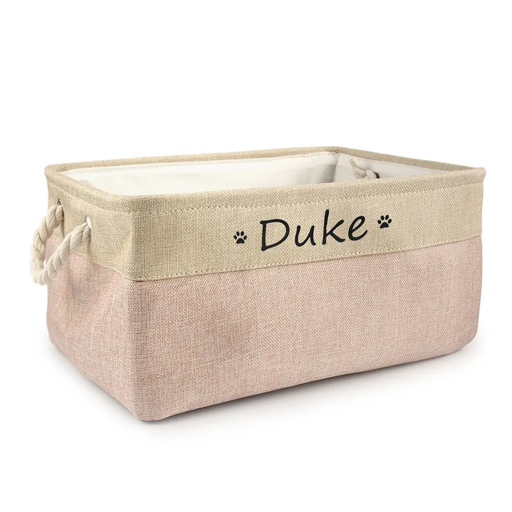 Grand Panier à Jouets Pliable En Feutre – Motif Patte De Chat, Poignées Bois, Rangement Déco Pour Animaux