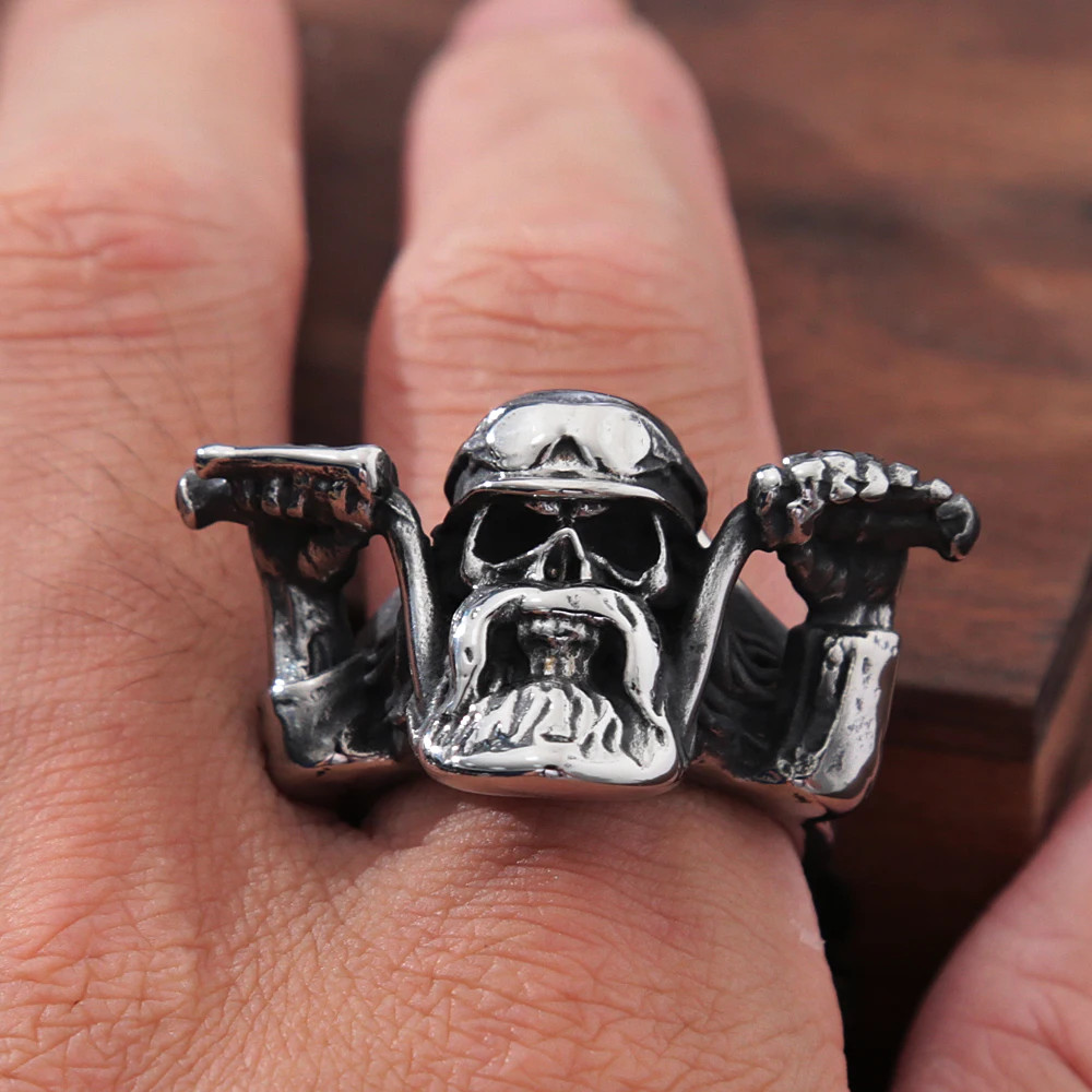 Punk Rock Motorcyclist Skull Ring For Men Gothic Big Beard Skull Stainless Steel Biker Ring Fashion Men Jewelry Gift Wholesale