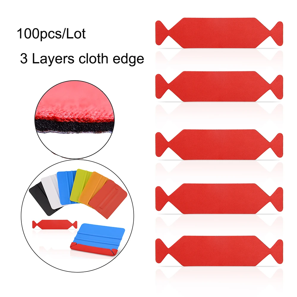 FOSHIO 100PCS 3 Layers Waterproof Fabric Cloth for 10cm Carbon Fiber Vinyl Squeegee Car Wrap Film Scraper Window Tint Tool Edge