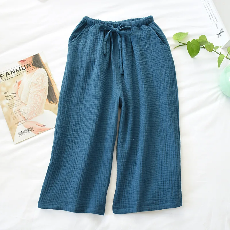 Summer Women Sleep Bottoms Cotton Crepe Nightwear Loose Casual Thin Sleeping Pants Elastic Waist Sleepwear Pajama Lounge Shorts