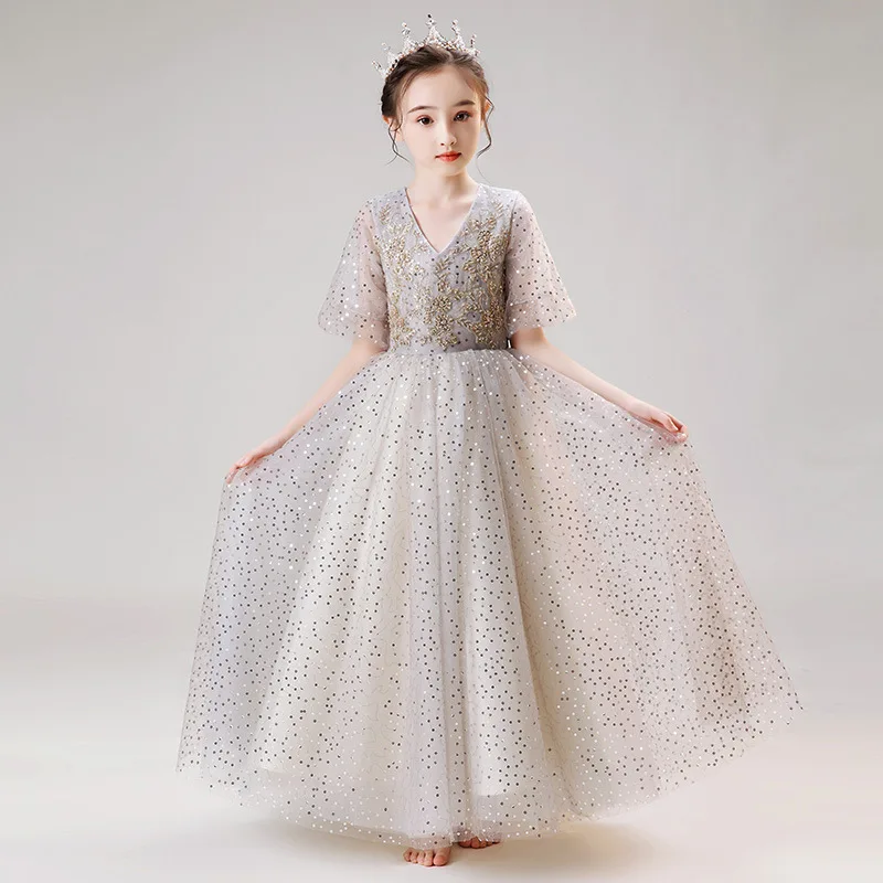 

Elegant Sequin Lace Formal Dress Girls Clothing Flower Girls Wedding Evening Kids Dresses for Girls Princess Party Long Gown