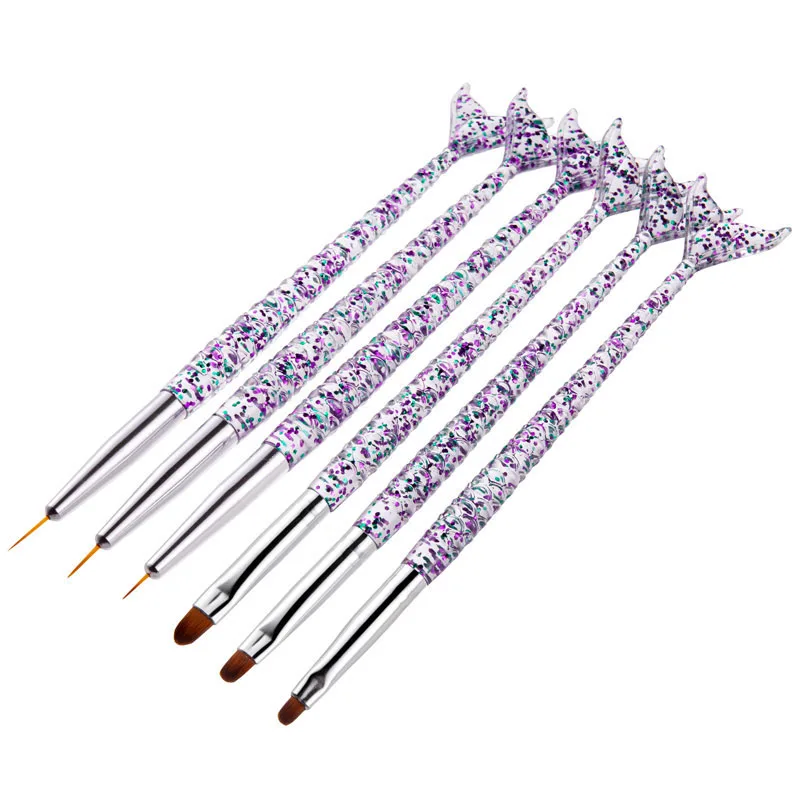 3 قطعة/المجموعة حورية البحر مقبض مسمار الفن بطانة الرسم UV هلام تمديد فرشاة الأظافر DIY نمط تصميم رسم خط القلم مانيكير أداة