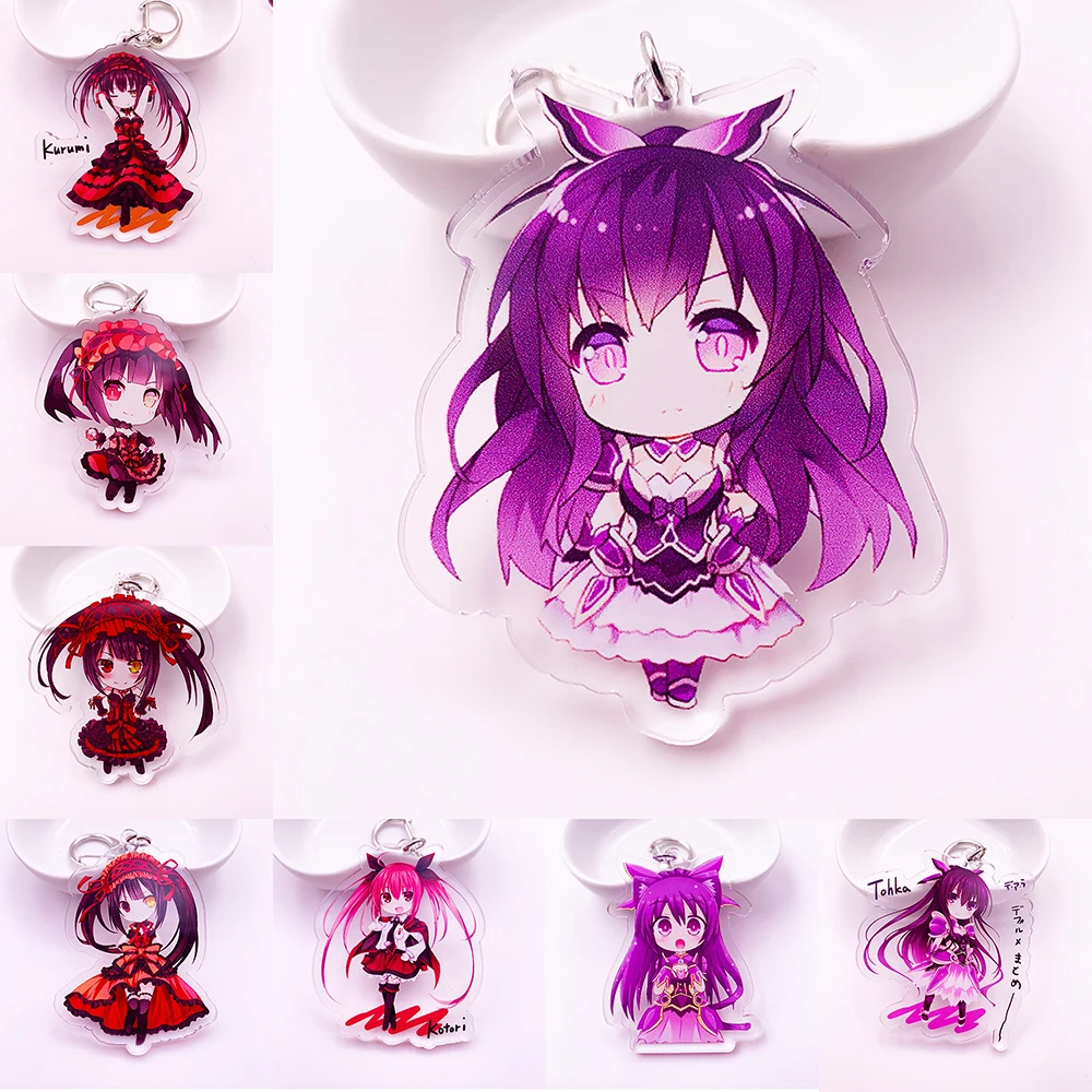 Anime Date A Live Yoshino Cosplay Acrylic Cute Cartoon Keychain Yatogami Kurumi Bag Pendant llaveros Chaveiro portachiavi K0138