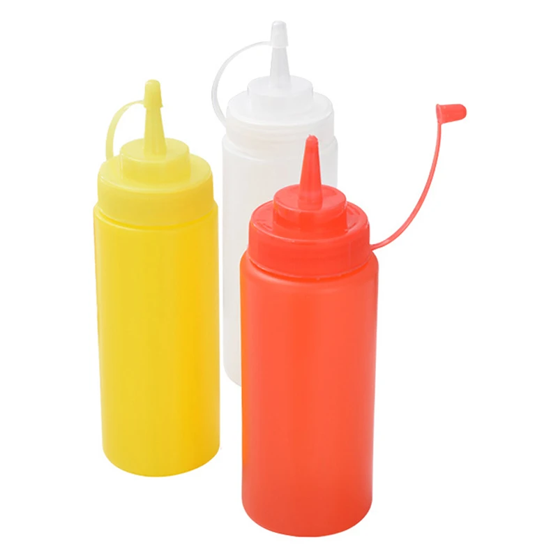 Plastic Condiment  Squeeze Bottle Dispenser 8oz for Sauce Vinegar Oil Ketchup Mayo Mustard Cookling tools Kitchen Accessories