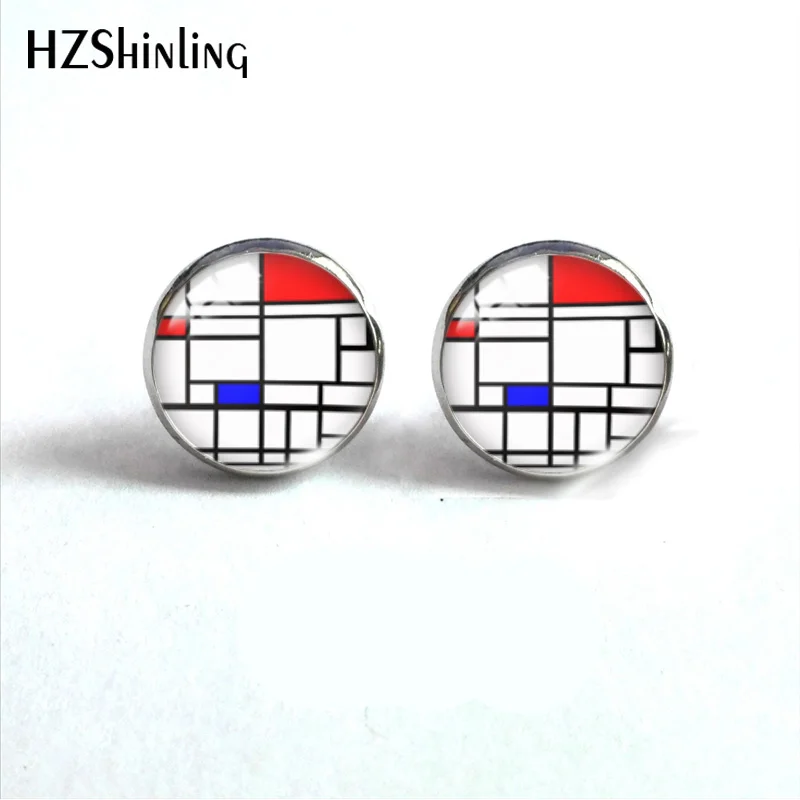 2020 Glass Cabochon mondrian art Style Earrings 12mm Earrings for women