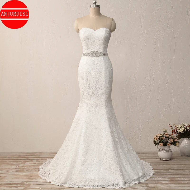 

Elegant White Lace Mermaid Wedding Dress 2022 Vintage Cheap Robe De Mariee With Sash Longue Simple Trouwjurk Sukienka Na Wesele