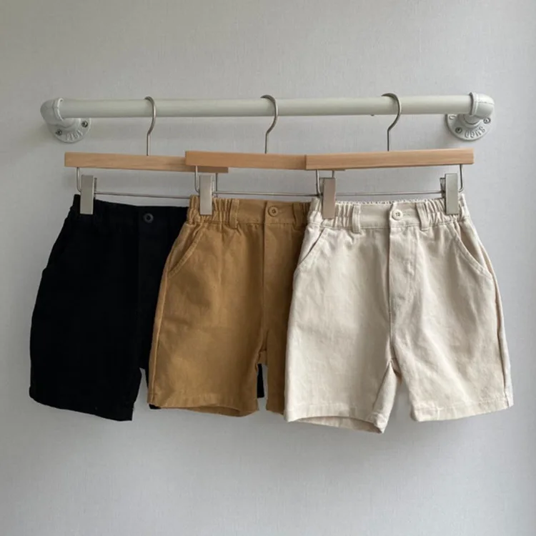 Children's summer new style simple loose western style three-color male and female baby casual five-point pants