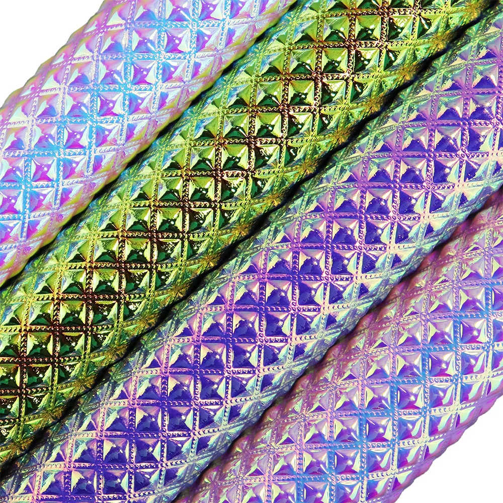 30x134cm rolka opalizująca zielona fioletowa tkanina z wytłoczonym diamentem sztuczna skóra PU na kokardki DIY pudełka dekoracja BH082