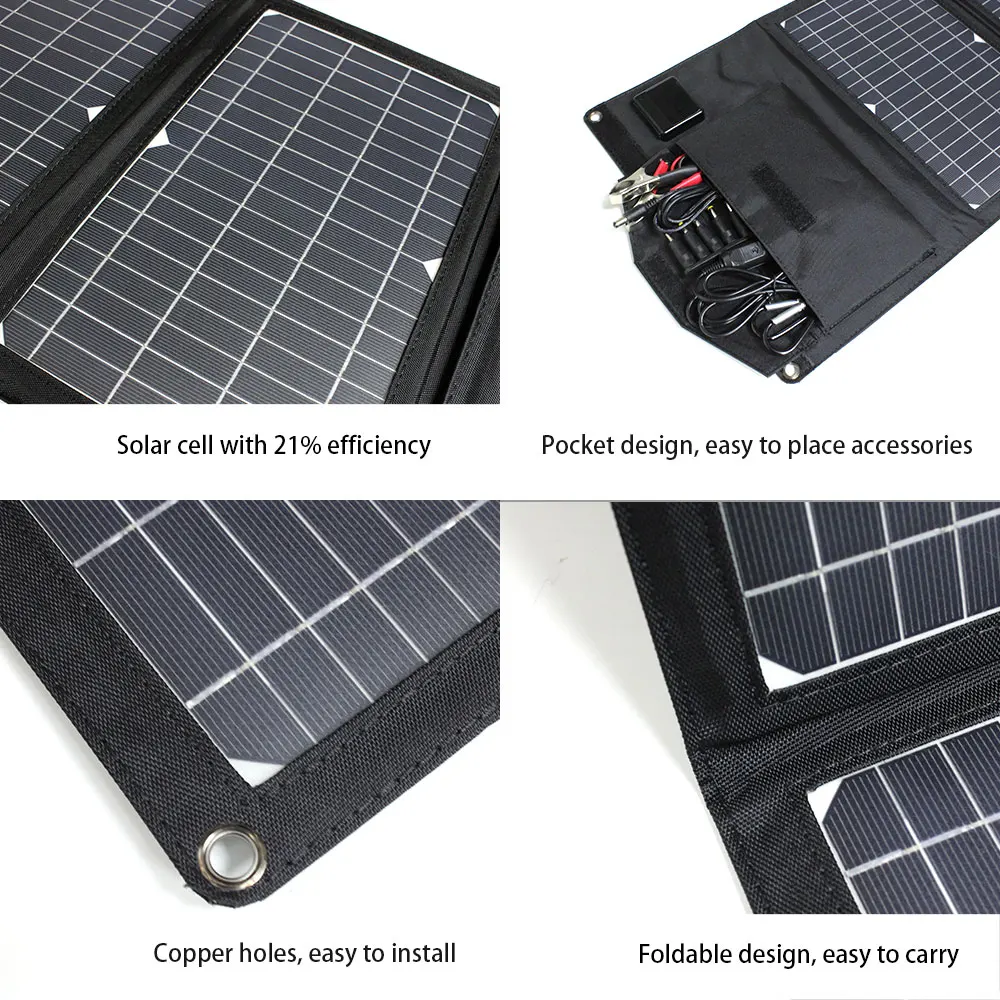 Pannello solare pieghevole 12v 18v monocristallino doppio usb portatile pieghevole pannelli solari caricabatterie per batteria del telefono
