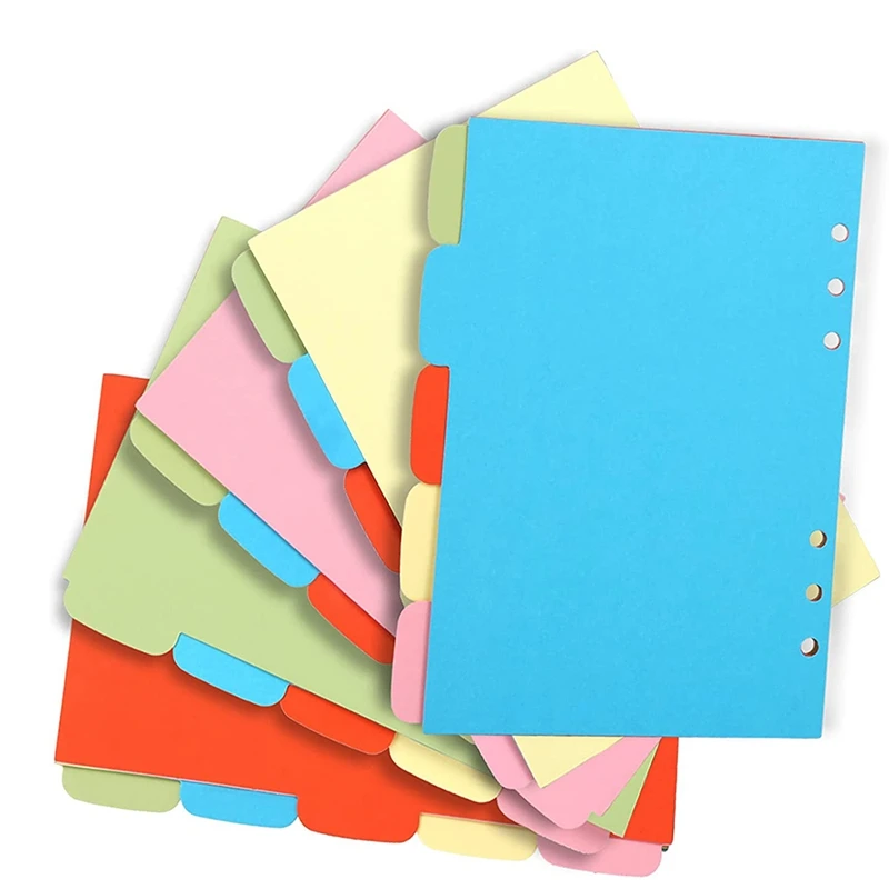 10 Sets A6 Subject Dividers Paper Sheet, Punched File Card Dividers,Tabbed Index Divider For Notebook Insert Planner