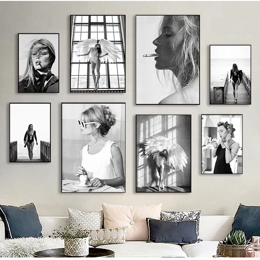 Black & White Picture Fashion Home Decor Fashion Poster Sexy Girls Canvas Print Surf Wall Art Smoking Painting