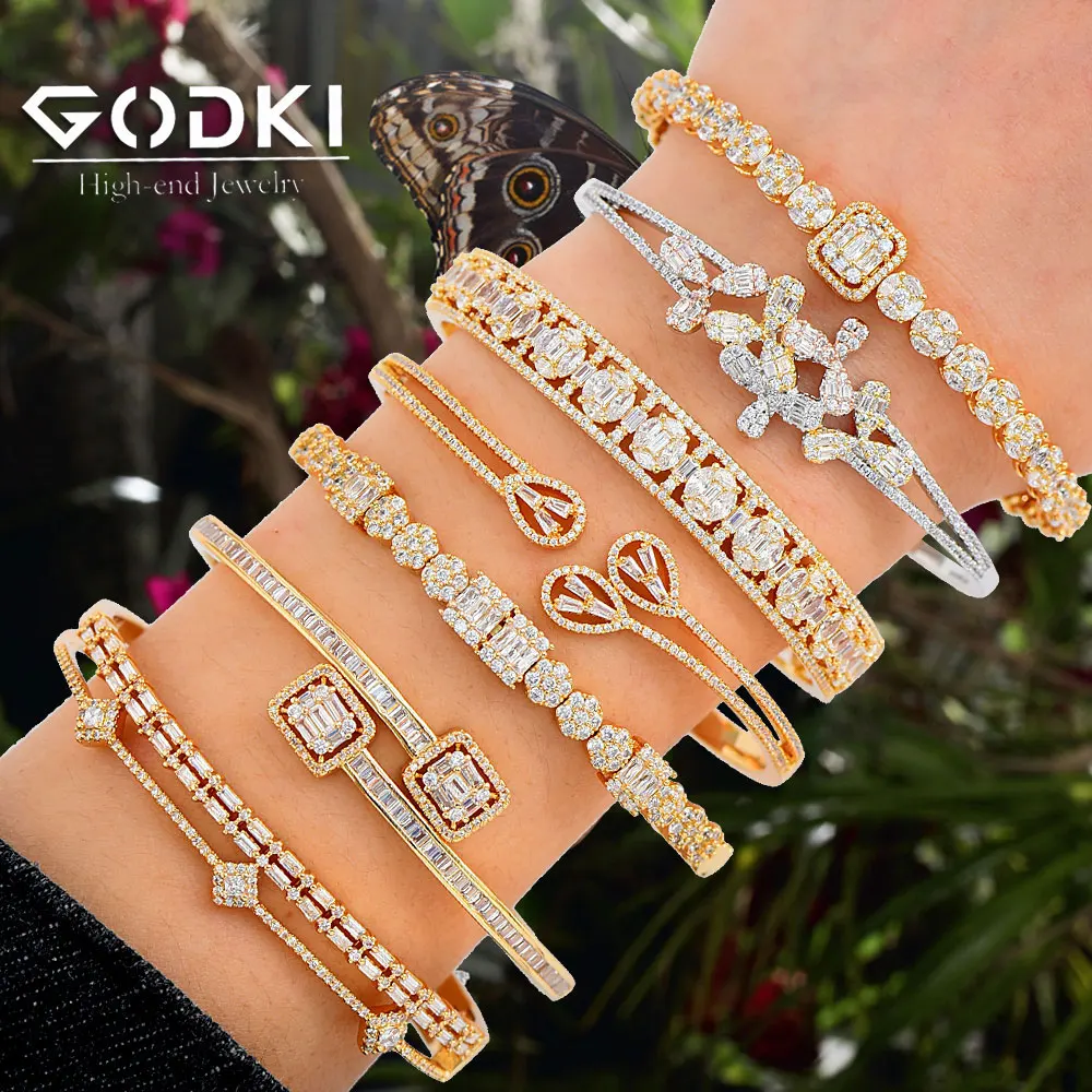 GODKI Luxury Stackable Cuff Bangles For Women Wedding Full AAA Cubic Zircon Crystal CZ Dubai Bridal Bracelets Party Jewelry 2022