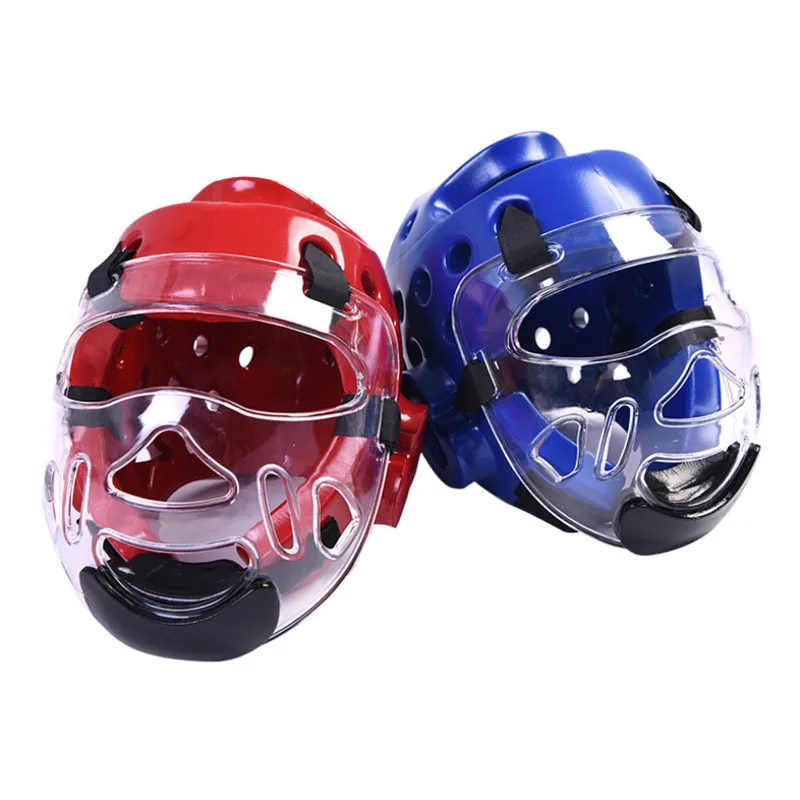 Karate boxeo cara protección para la cabeza casco máscara desmontable Taekwondo casco Protector cara cabeza Protector máscara transparente casco