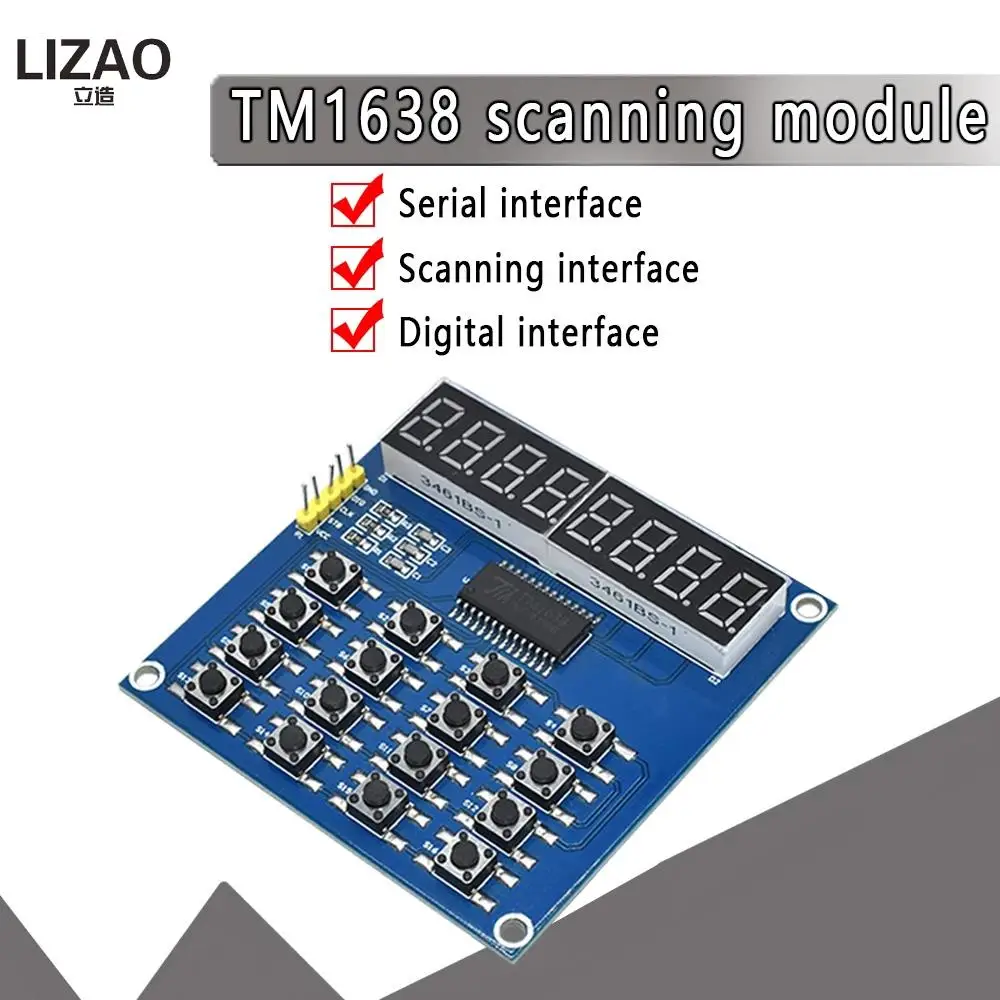 TM1638 Digital LED Display 8-Bit Digital Tube Board 3-Wire 16 Keys 8 Bits Keyboard Scan And KEY LED Module For Arduino