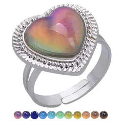 JUCHAO Fashion Love Peach Heart Temperature Control Color Mood Ring Adjustable Magic Multicolor Jewelry Rings for Women Gothic