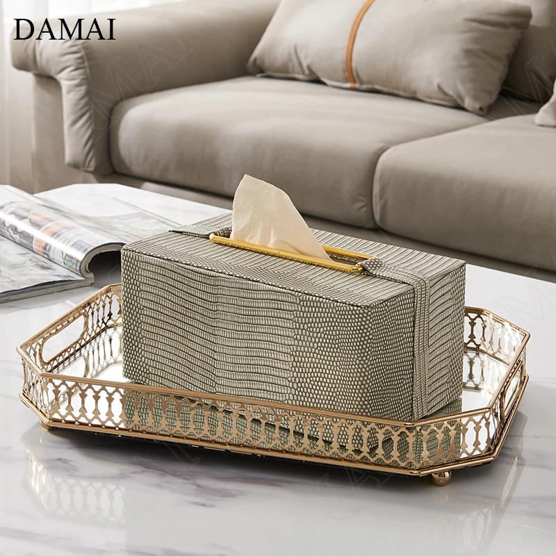 Crocodile Leather Texture Tissue Boxes Nordic Minimalist Creative Bedroom Bedside Paper Towel Storage Box Living Room Decoration