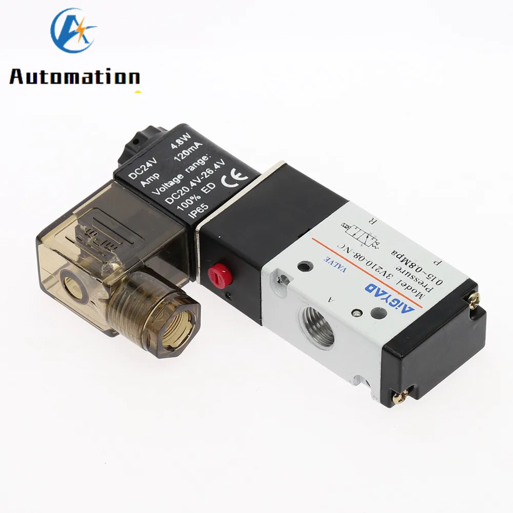 3V210-08 Pneumatic Solenoid Valve 3 Way 2 Position Air Directional Control Valve  DC12V DC24V AC110V AC220V