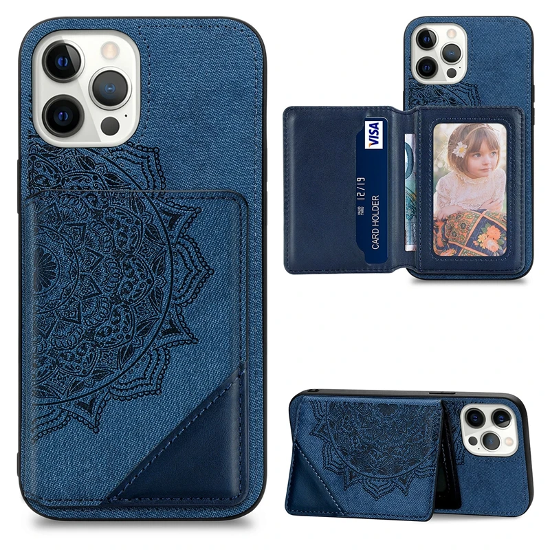 10Pcs New Mandala Fiber Cloth Magnetic Closure Wallet Phone Case Cover for iPhone 6 7 8 XS XR 11 12 Pro Max Mini