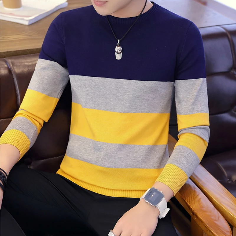 Vente chaude pull pour hommes 2022 printemps automne nouveaux étudiants sud-coréen américains Slim rayé pull rouge et noir deux couleurs M-XXL
