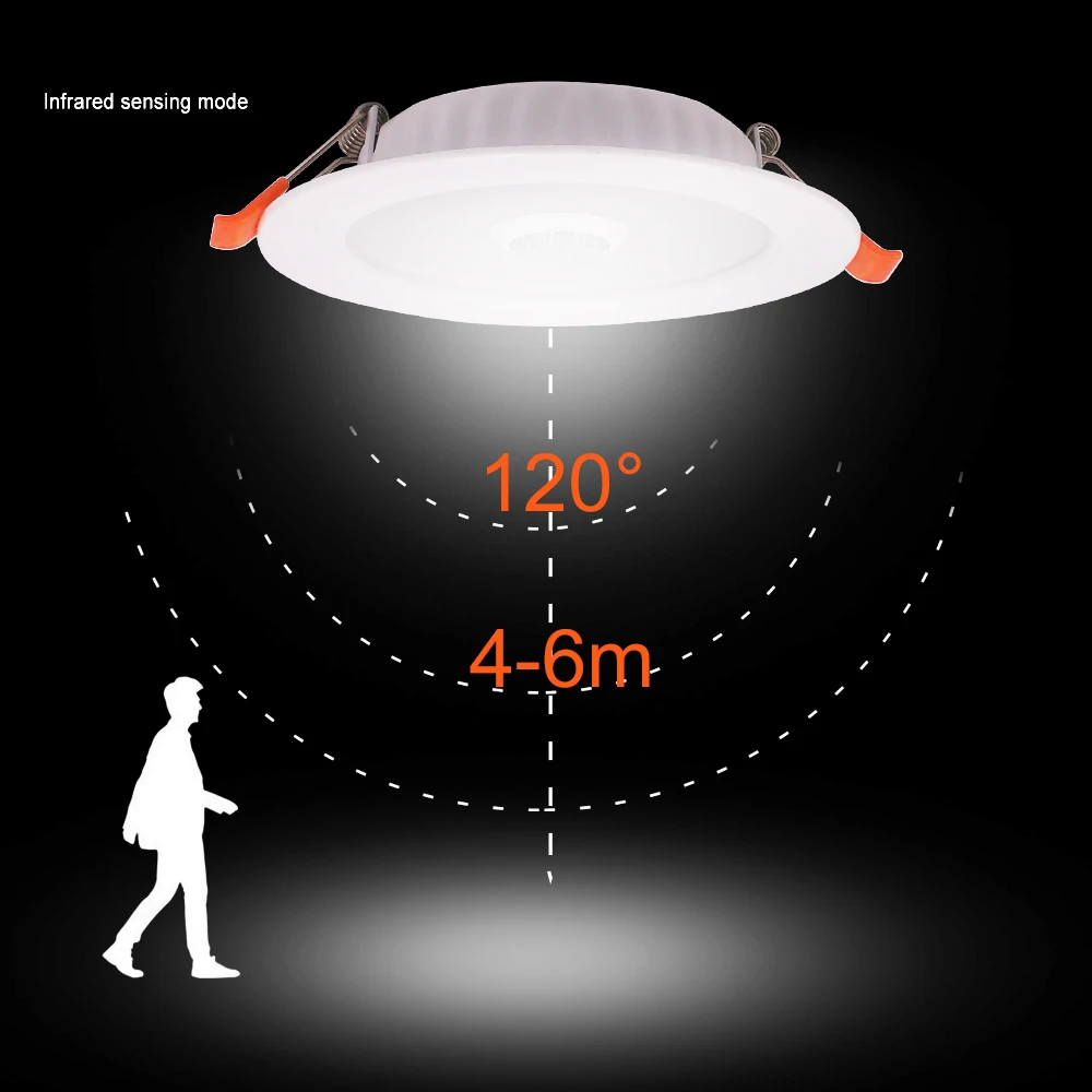 Luz de techo Led empotrada con Sensor de movimiento PIR, foco redondo de 220V, 3W, 5W, 9W, 18W, para interiores