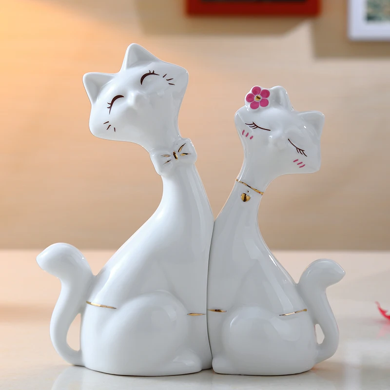 2PCS/LOT MODERN HOME FURNISHING ORNAMENT DECORATION THE WEDDING GOODS LOVERS CERAMICS COUPLE CAT MARRY GIFT