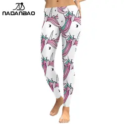 NADANBAO White Cute Unicorn Fashion Leggings Woman Mid Waist Stretchy Trousers GYM Jogging Fitness Pants 2021 New Streetwear