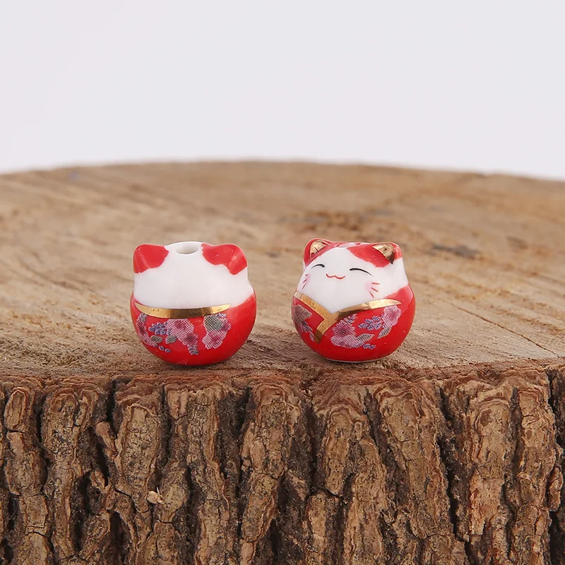 5pcs/lot Ceramic Fortune Cat Beads Lucky Animal 15*15mm For Jewelry Making Bracelets Handmade DIY Accessories