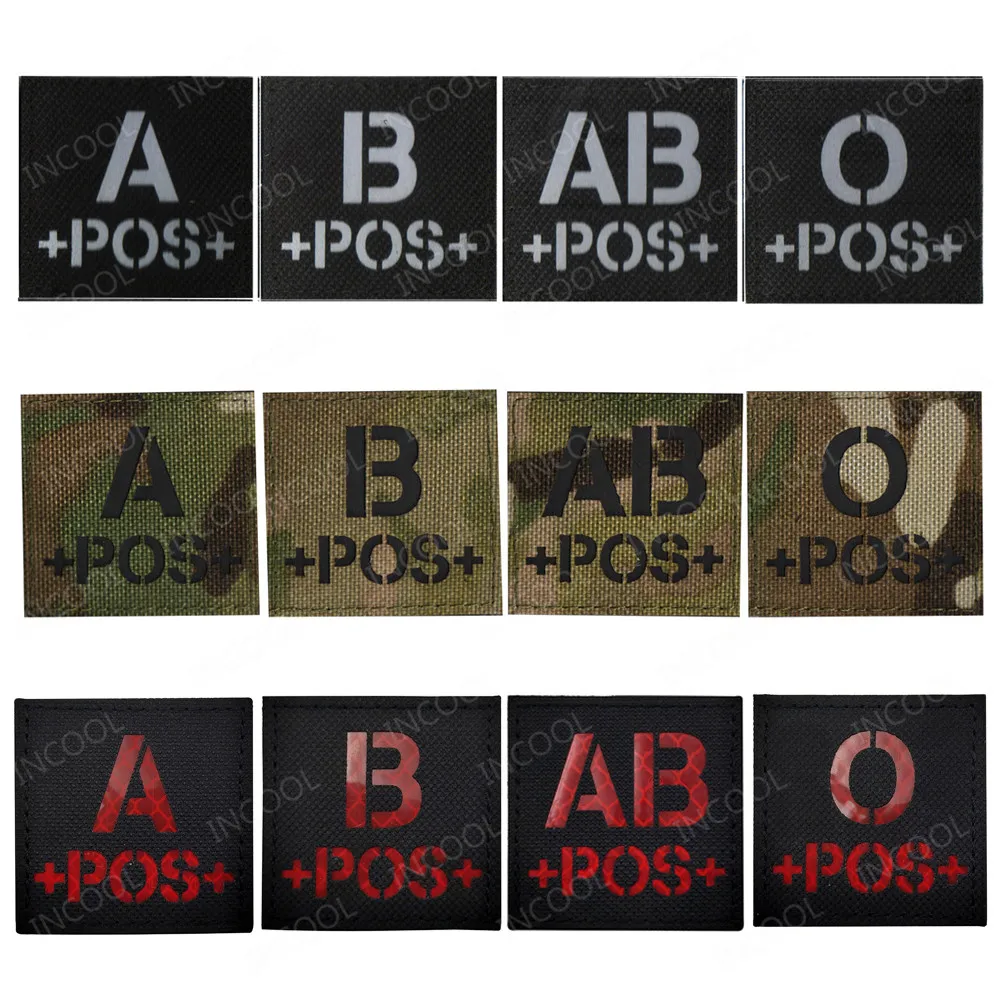 Blood Type A B AB O Positive POS NKDA Infrared IR Reflective Patches Armband Decorative Patch For Clothing Backpack