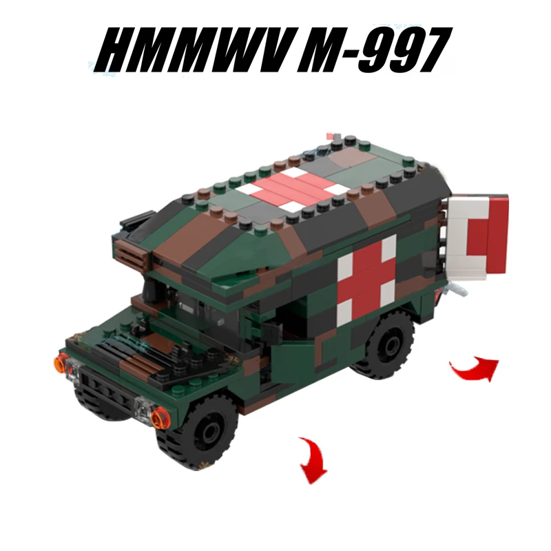 MOC Military Hummered Jeeped Rescue Car Army Vehicle Building Blocks Model US Figure Soldier Accessories WW2 Weapons Bricks Toys