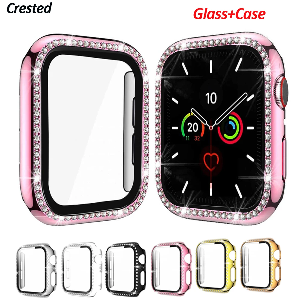 Glass+Case For Apple Watch 45mm 41mm 44mm 40mm 42mm 38mm Tempered Screen Protector+cover iWatch series 5 4 3 SE 6 7 8