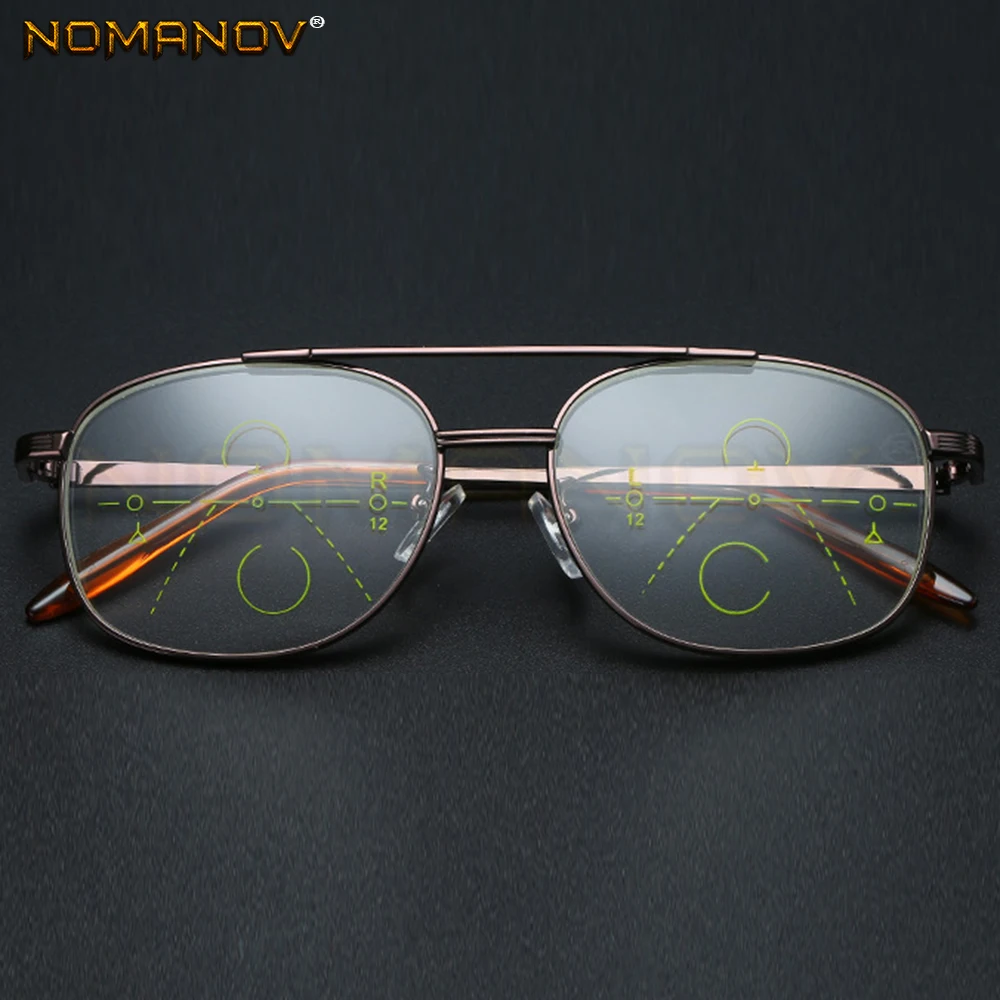 Double Bridge Polit Brown Frame Retro Men Women Progressive Multifocus Reading Glasses Add 75 100 125 150 175 200 to 400