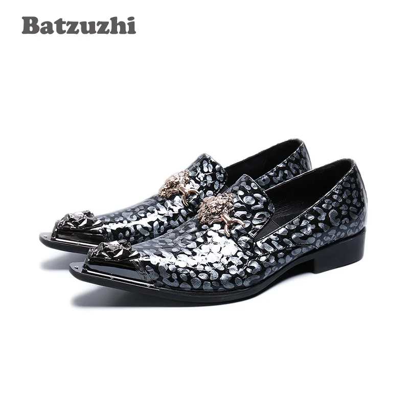 

Batzuzhi Handmade Men Dress Shoes Leather Pointed Metal Tip Formal Business Shoes Slip-on Men Wedding and Party Zapatos Hombre
