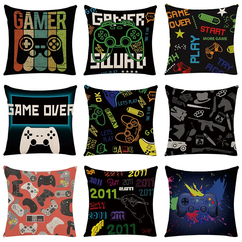 

Video Game Cushion Covers Happy Birthday Gamepad Boy Inflate Party Supplies GAME ON Pillowcase Happy Birthday Decor Kids Gifts