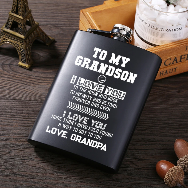 

To my Grandson Portable Stainless Steel Hip Flask with Box as Gift Whiskey Honest Flask Bottle Russian Wine Jerry Can Hip Flask