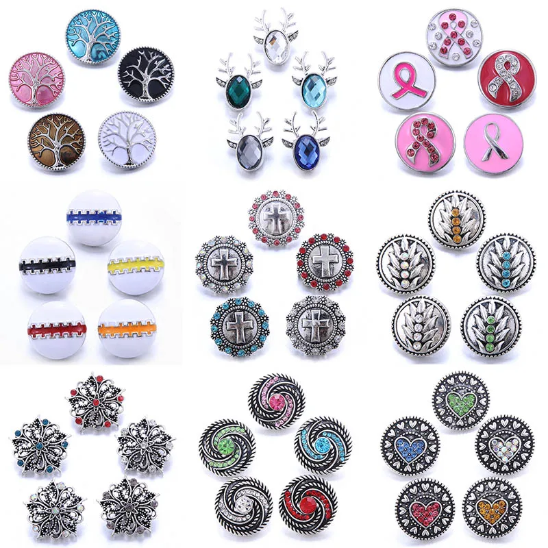10pcs/lot Wholesale Snap Button Jewelry Mixed 18mm Snap Button with Crystal Rhinestone Button for 18mm Snap Bracelets Bangles