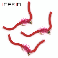 ICERIO 10PCS San Juan Worm Brass Bead Head Squirmy Wormy Fly Trout Fly Fishing Lures Nymphs #10