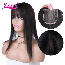 Lydia For Women Straight Synthetic Mixed Hair Extensions Toppers With Bangs Clips In Hairpiece  Brown Black Hairline Wig 16Inch