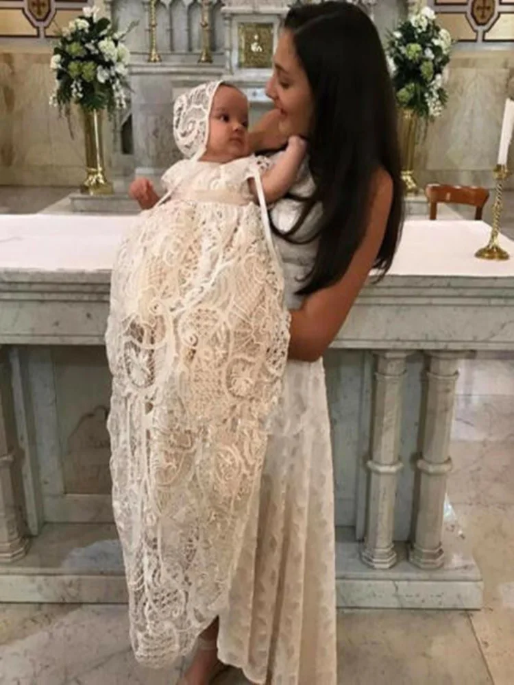 2019 Newborn Baptism Dress For Baby Girl White First Birthday Party Wear Cute Sleeveless Toddler Girl Christening Gown Clothes