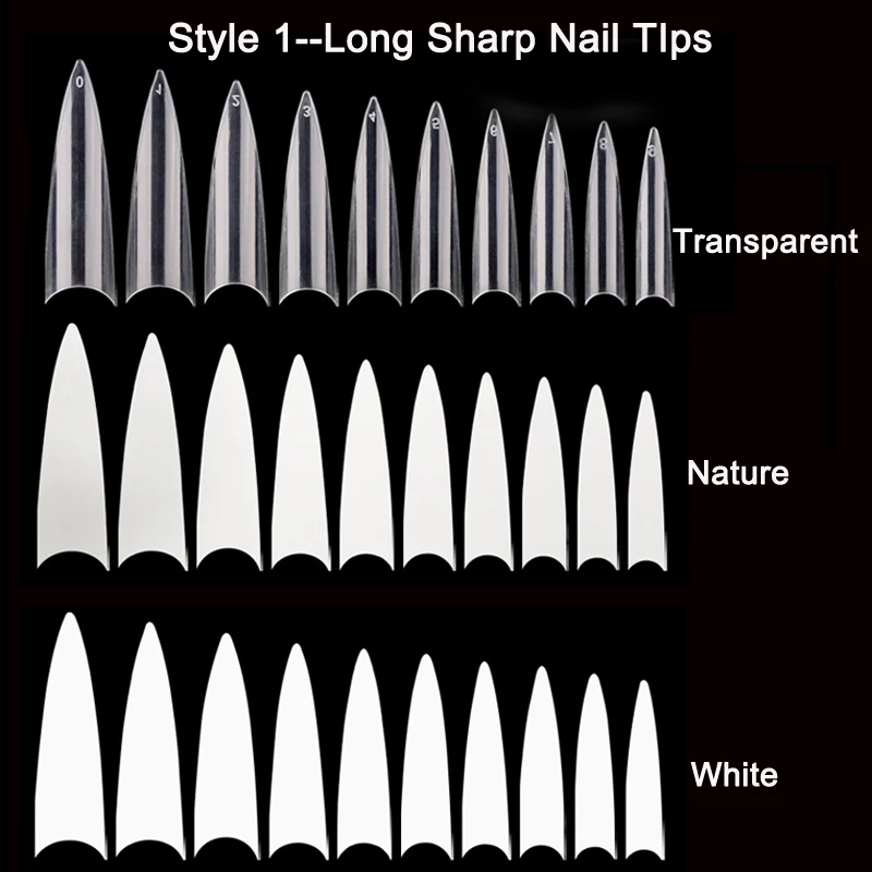 500/600 Pcs/Bag Professional XL Long Stiletto False Nails French Sharp Half Cover Nail White/Nature/Clear Manicure Art Tips