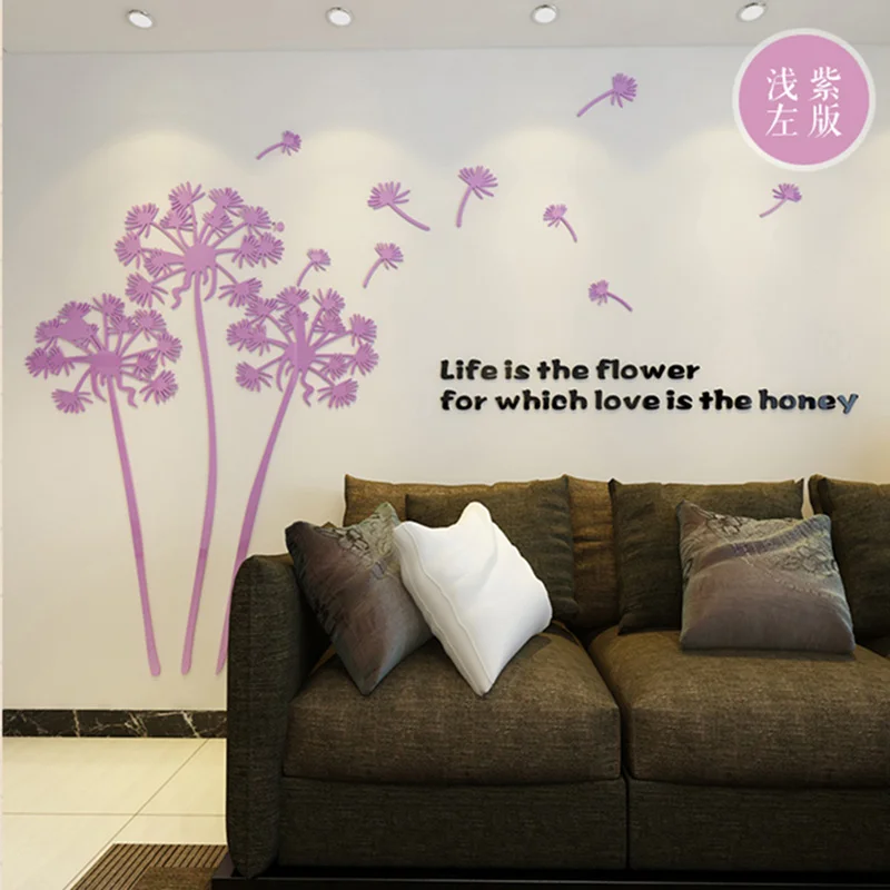 Wall Stickers Decal 3D Flying Dandelion Acrylic Decorative Sticker For Living Room Office Mirror Stickers for TV Background Wall