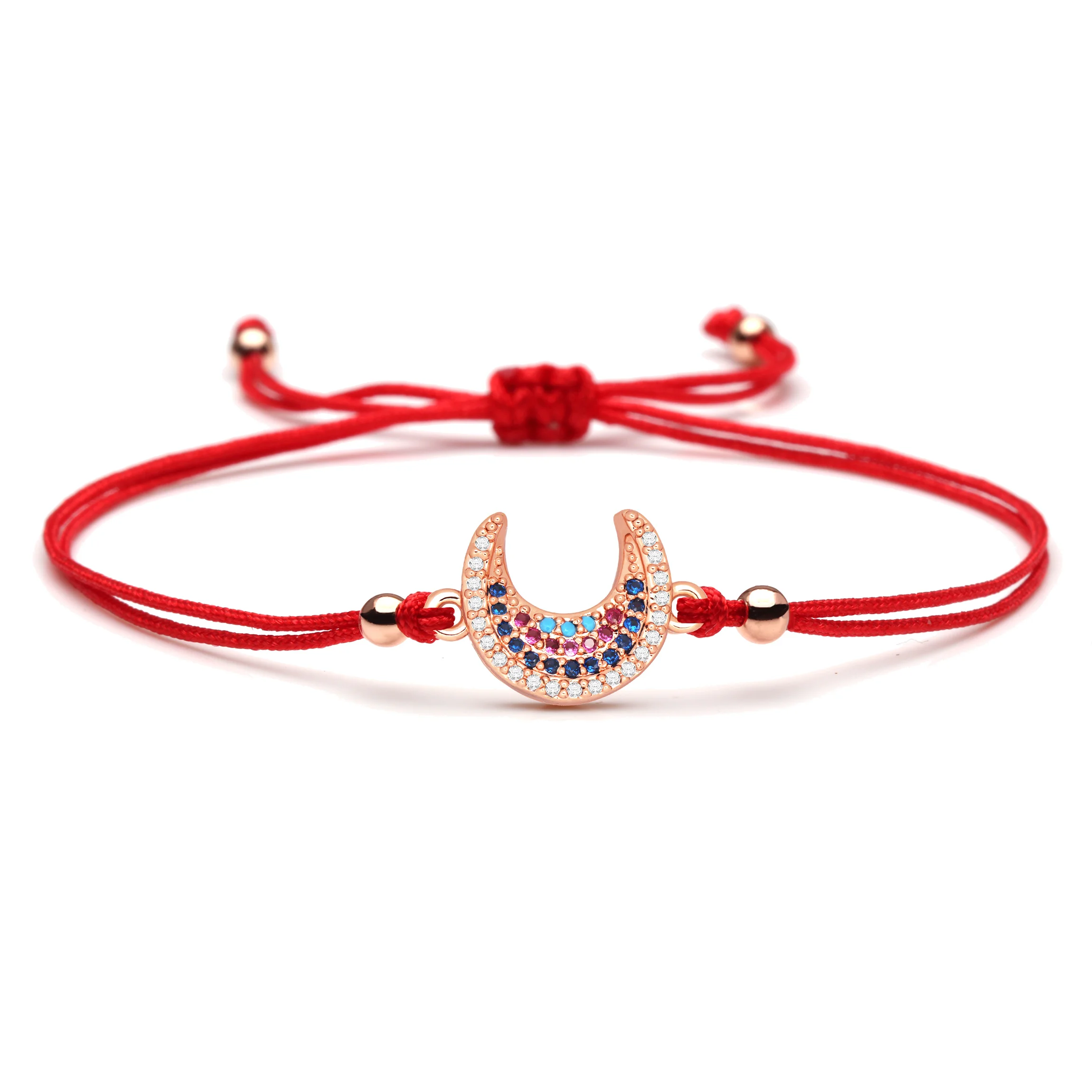 Cubic Zirconia Stones Brass Cute Crescent Moon Charm Bracelet Women Lead By Intuition Star Red String CZ Handmade Jewelry Gift