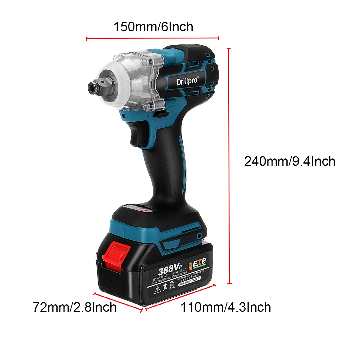 Drillpro 388VF Brushless Cordless Electric Impact Wrench Power Tools 3000mAh Battery +Sleeve Adapt to Makita 18V battery