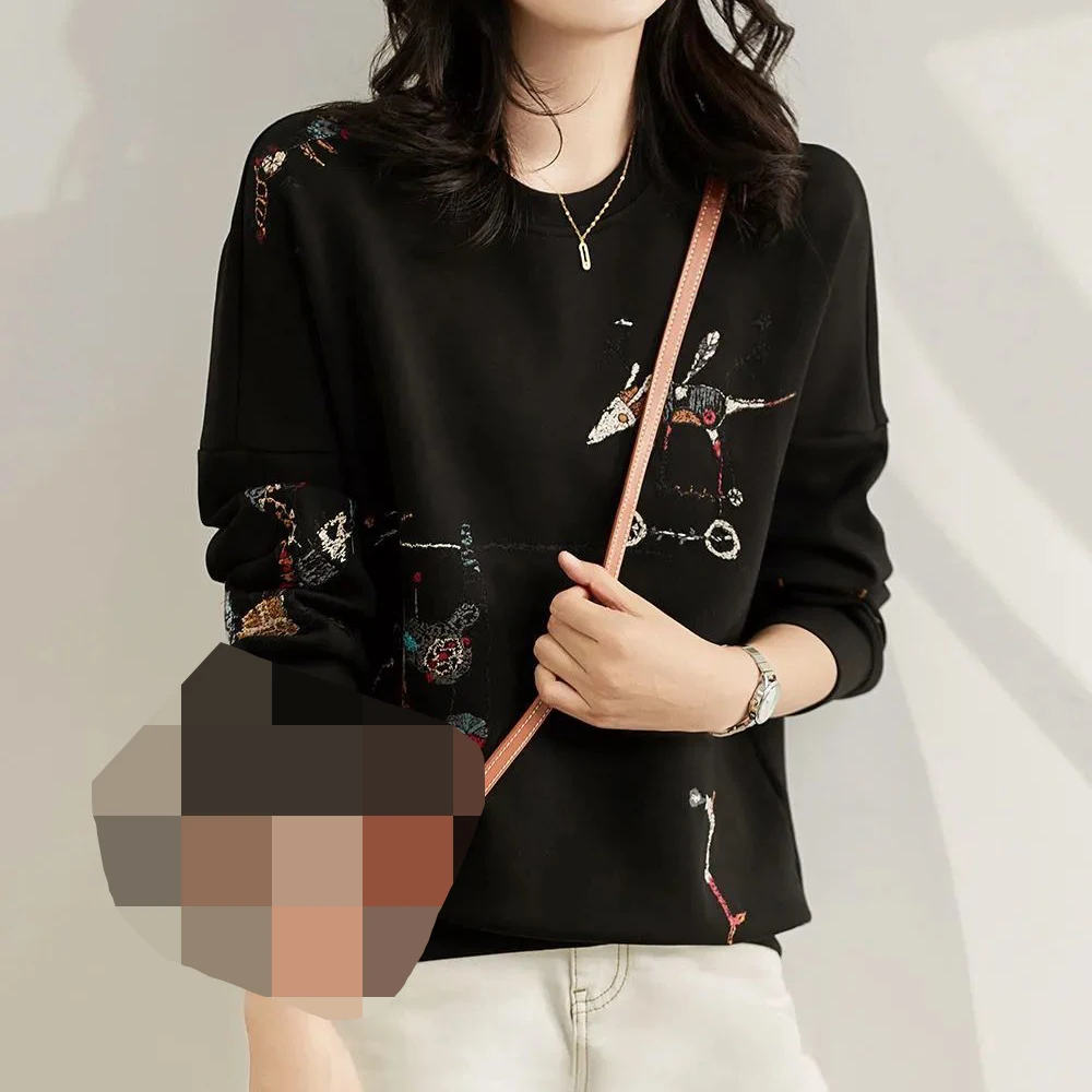 Women\'s cotton sweater loose spring new trend Korean fashion all-match thin round neck jacket jacket sweatshirt Casual