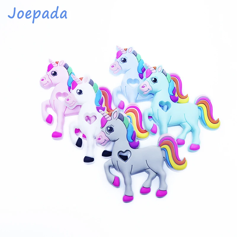 Joepada 10 Buah Manik-manik Teether Silikon Kuda Lucu BPA Gratis untuk DIY Bayi Tumbuh Gigi Rantai Dot Unicorn Mainan Bayi Teether