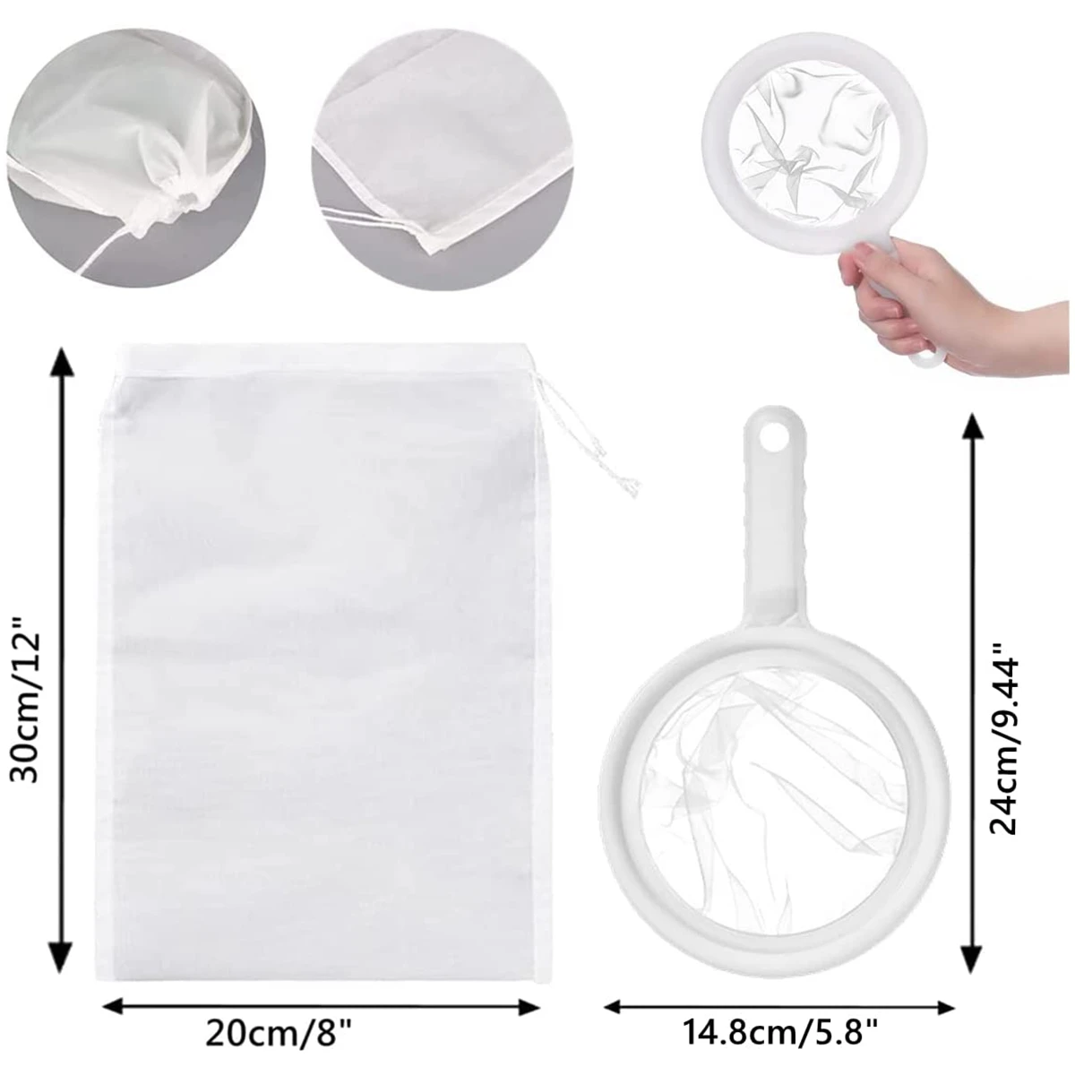 7pcs Nut Milk Bags Fine Mesh Strainer Spoon Reusable Food Strainers Bag Nylon Mesh Filters for Juices Cold Brew Soy Milk Tea image 6