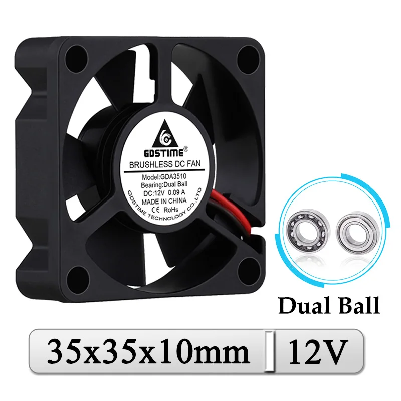 2Pcs Gdstime DC 12V Fan 35x35x10mm Dual Ball Bearing 35mm Mini Axial Cooler 35mmx10mm 3.5cm Laptop Micro Brushless Cooling Fan