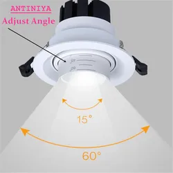 조도 조절 가능한 LED 내장 줌 COB 다운라이트, 천장 램프, 스포트라이트, AC90-260V 실내 조명, 15-60 도, 8W, 12W, 15W, 18W, 21W, 24W