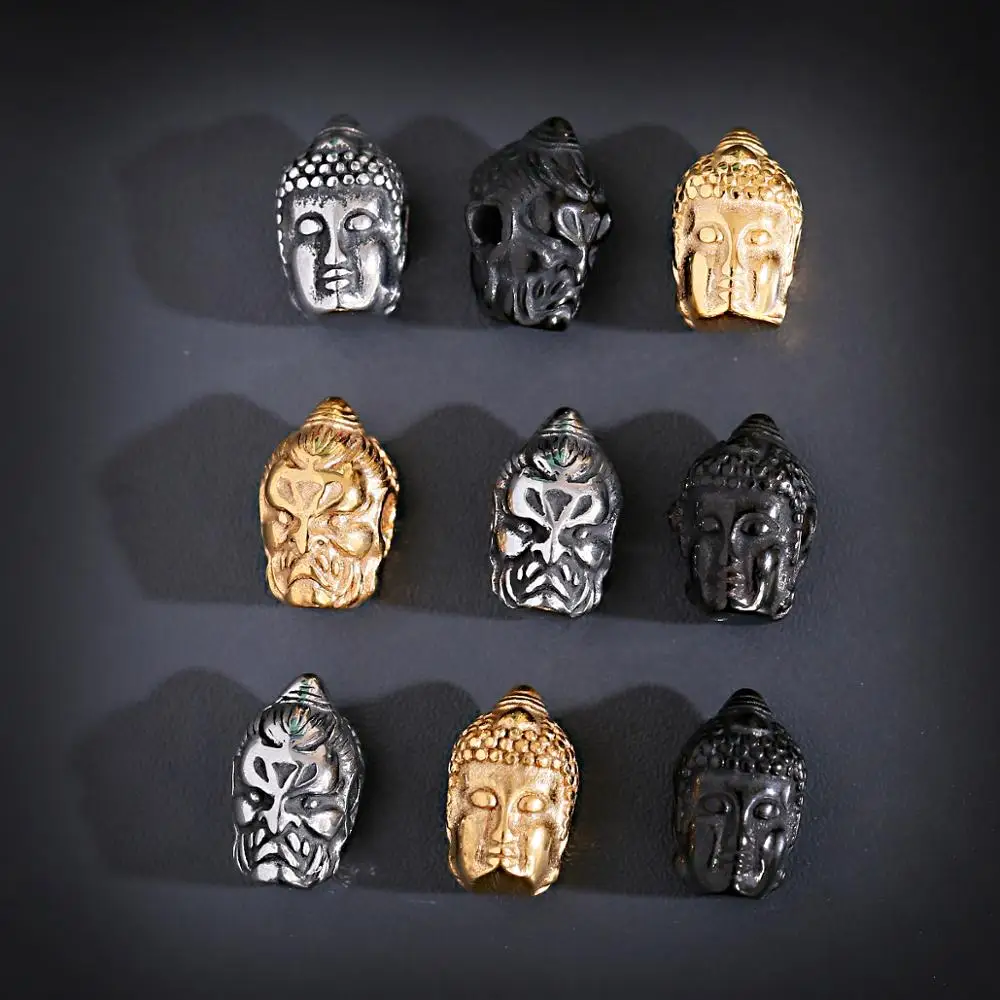 3PCS/Lot Prayer Double Sided Buddha Stainless Steel Beads Making Bracelet Yoga Charm Beads Religion Accessories