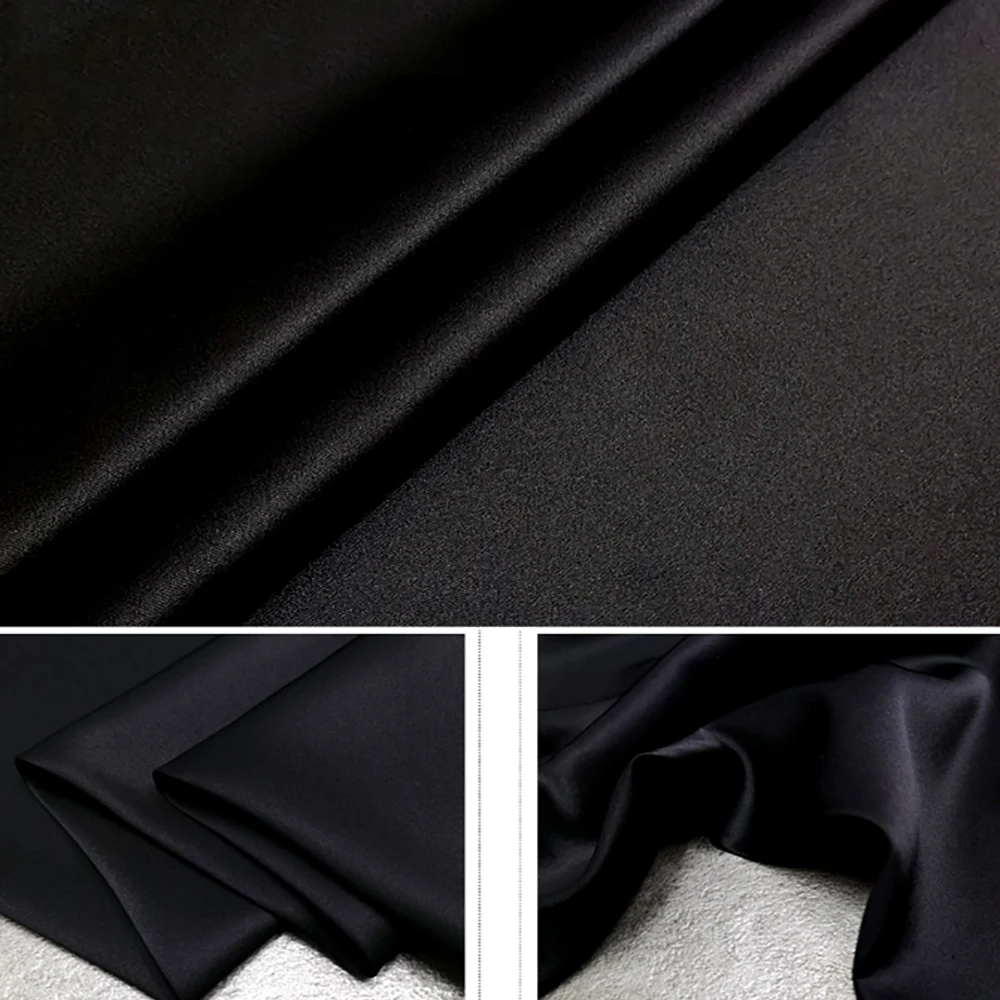 Luxury Silk Shirt Fabric Silk Twill Stretch Satin 20 momme 140cm Width Custom Shirts and Dresses Sewing Material Black23