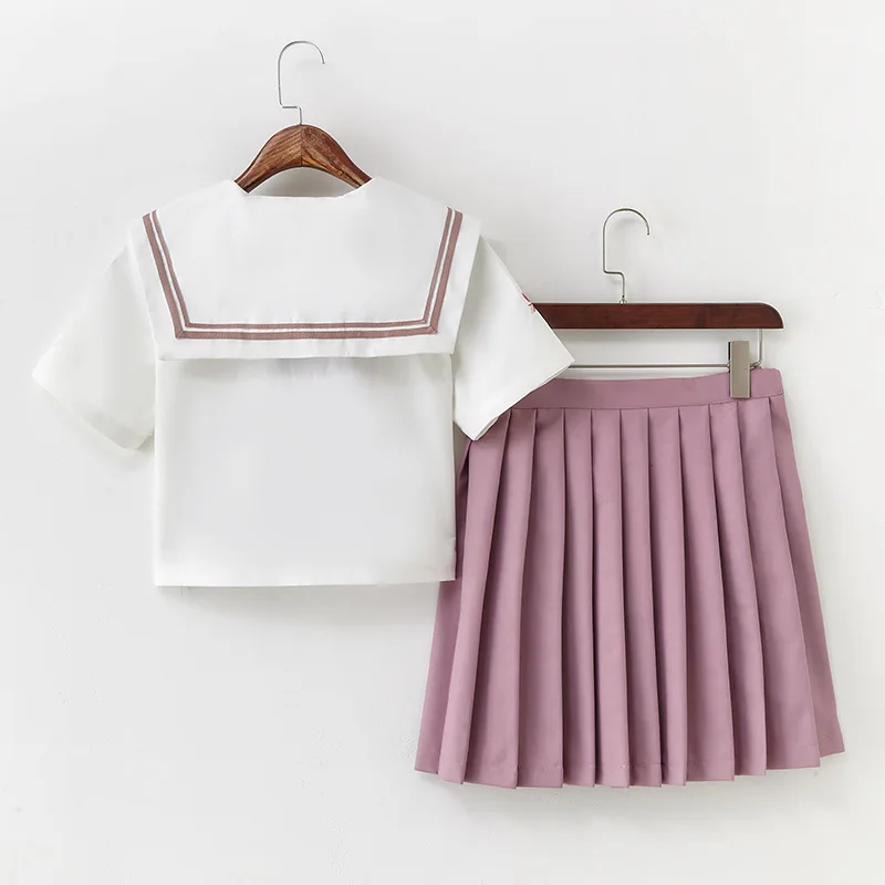 Vestidos de escola jk uniformes bonito rosa marinheiro terno colégio uniforme da escola do meio vestido anime forma trajes para meninas saia plissada